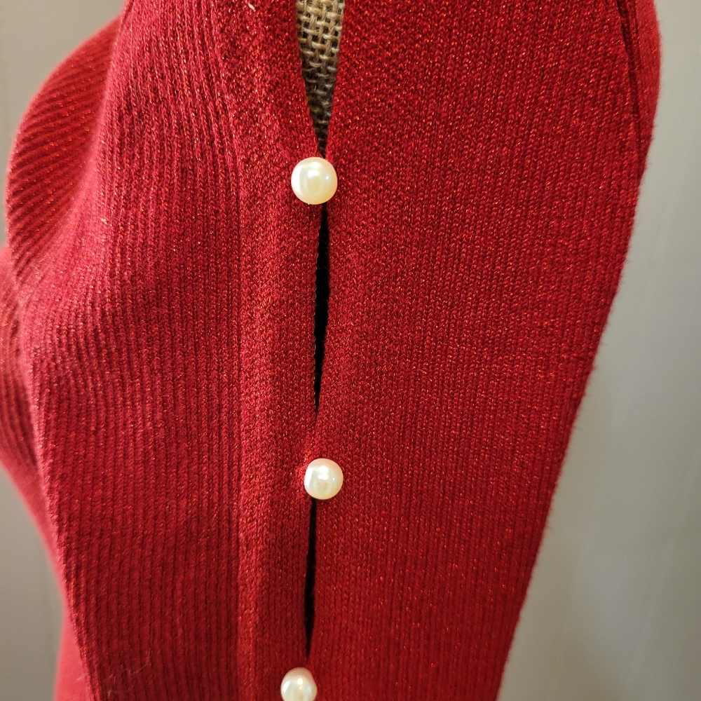 QUESTIONS XL RED SPARKLES SWEATER WITH PEARLS - Picture 3 of 5